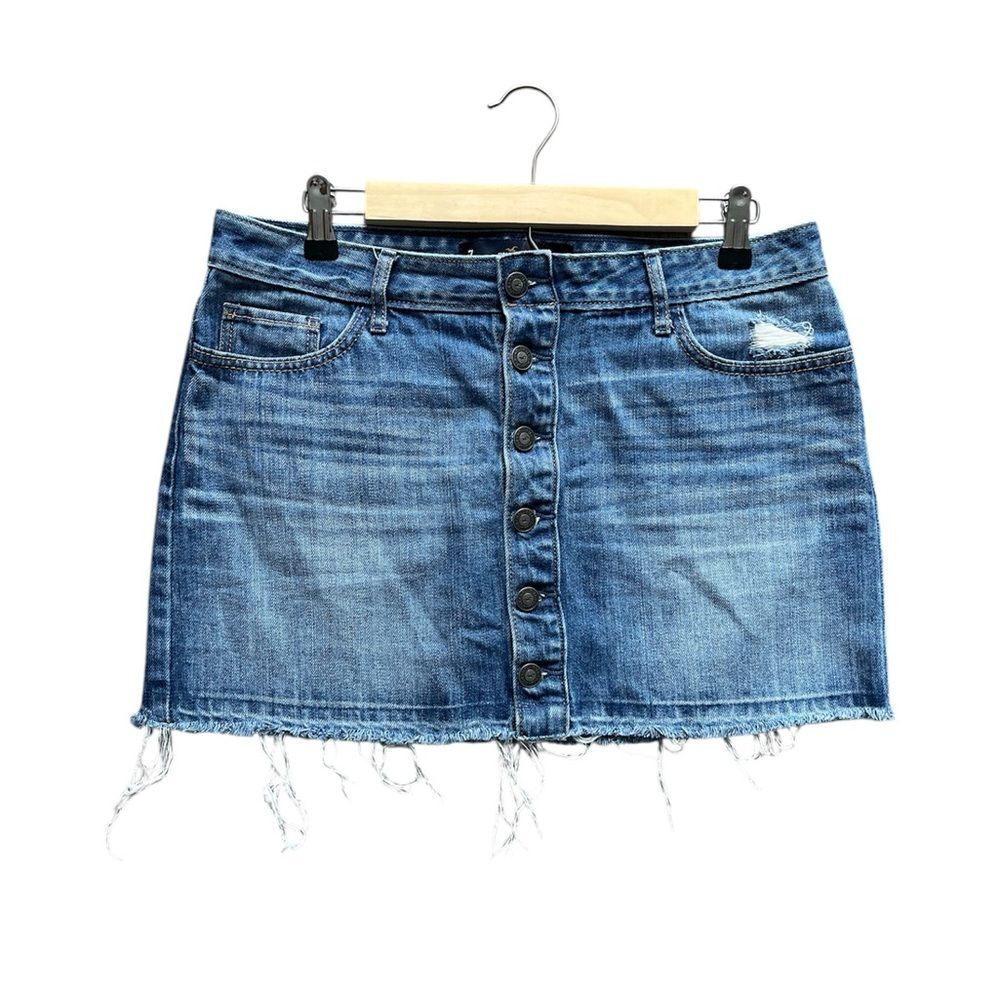 Hollister Button Skirt Blue Denim Cotton 28 Girlhoodcore Summer Coquette Boho